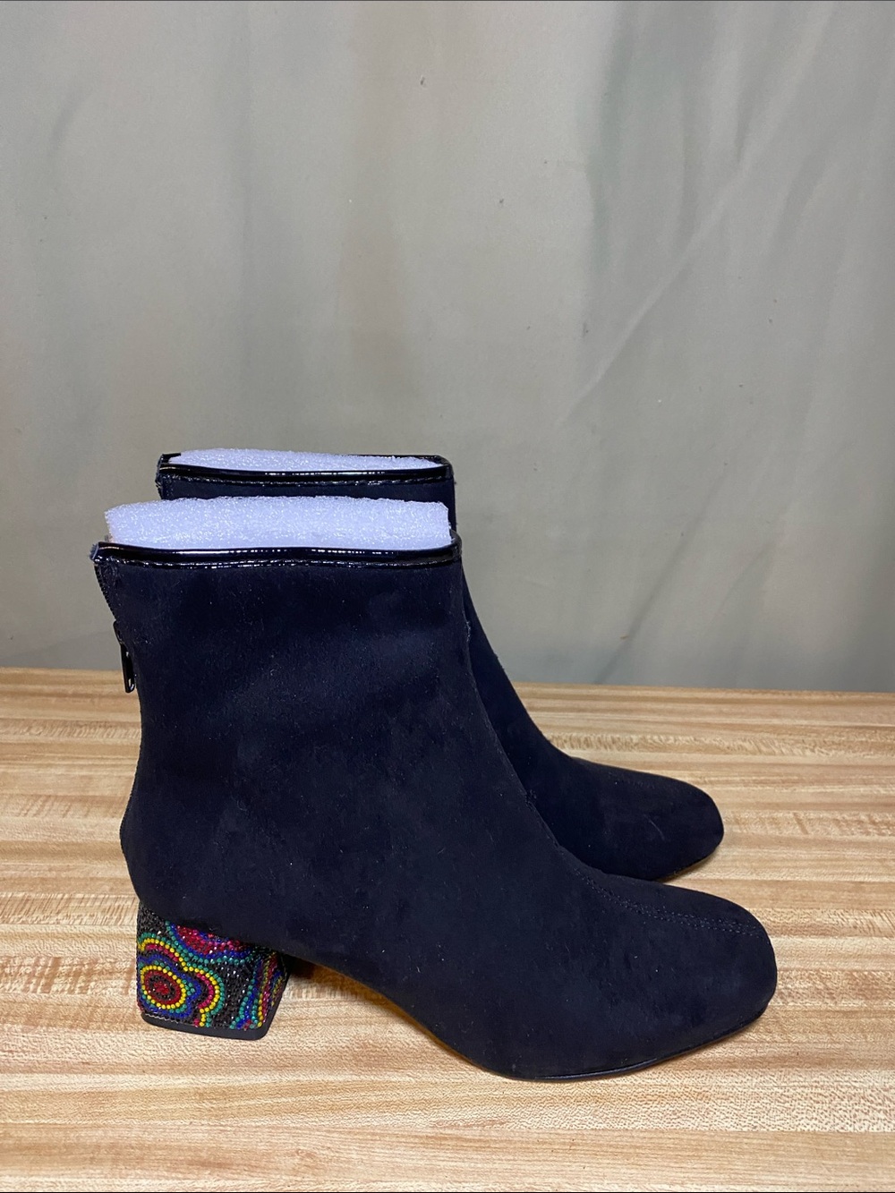 Betsy Johnson Harper Faux Suede Dress Bootie Rainbow Jewel Encrusted Heel 9